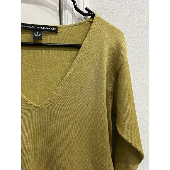 Linda Allard Ellen Tracy V Neck Knit Top Olive Green Silk Blend Sz Small - Picture 4 of 9